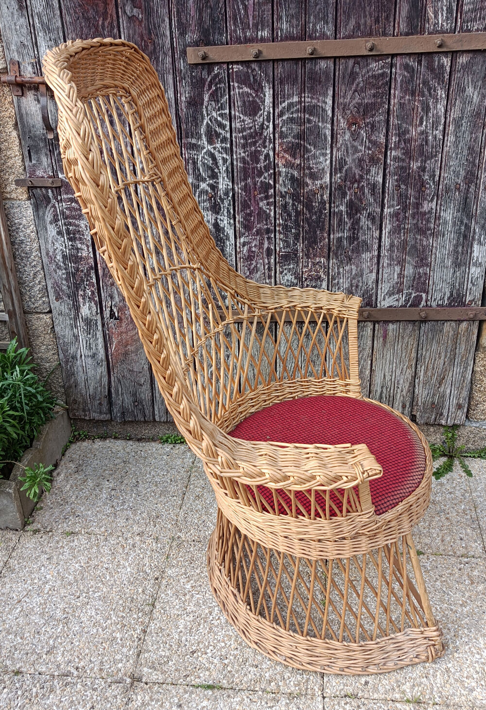 Rattan high back armchair, vintage, 60s
