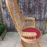 Rattan high back armchair, vintage, 60s
