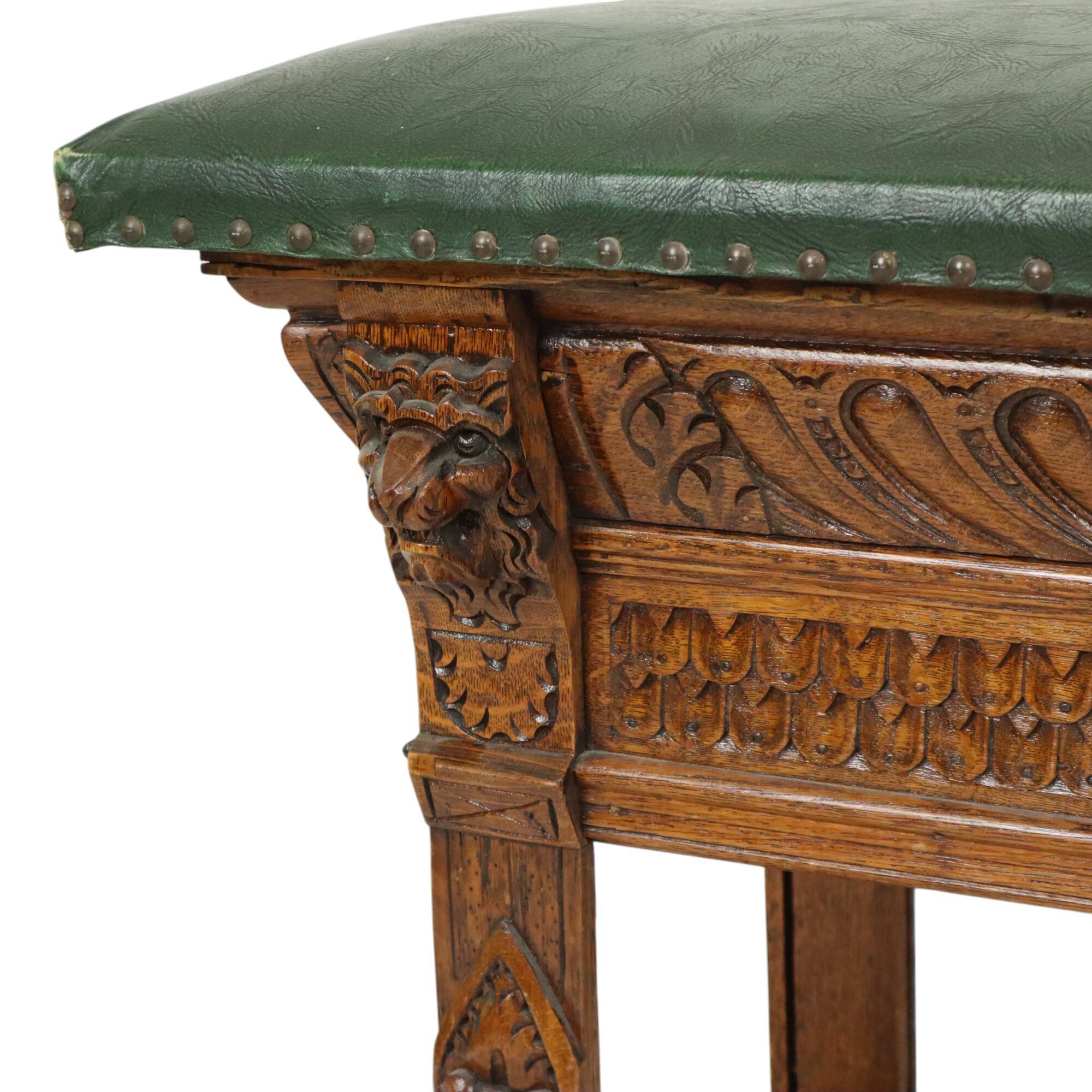 Antique Bench Carved Oak Church Renaissance Revival