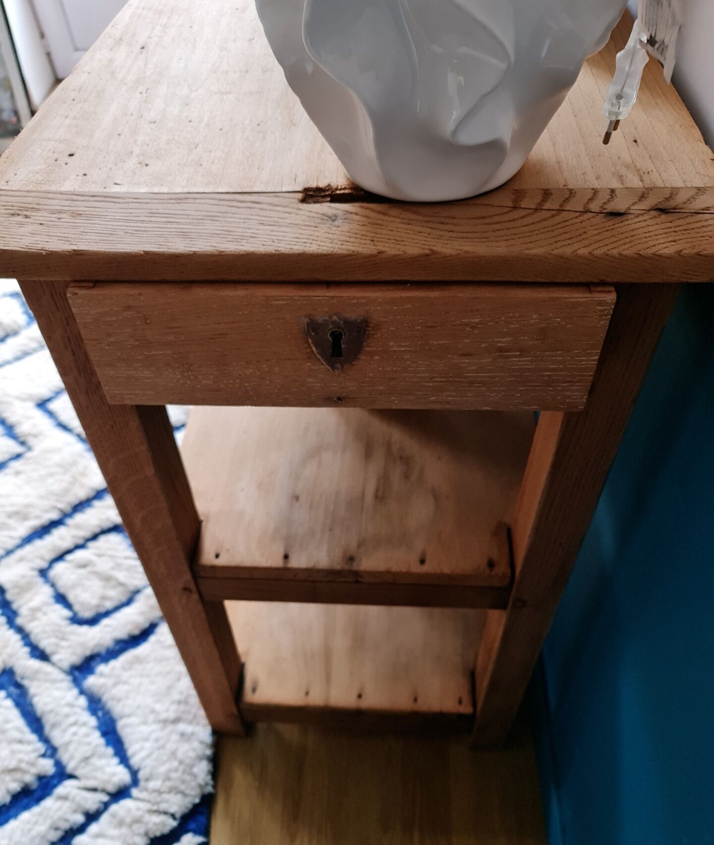 Draper's table in raw oak fully vitrified