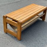Scandinavian pine bench with canvas storage, 1970s