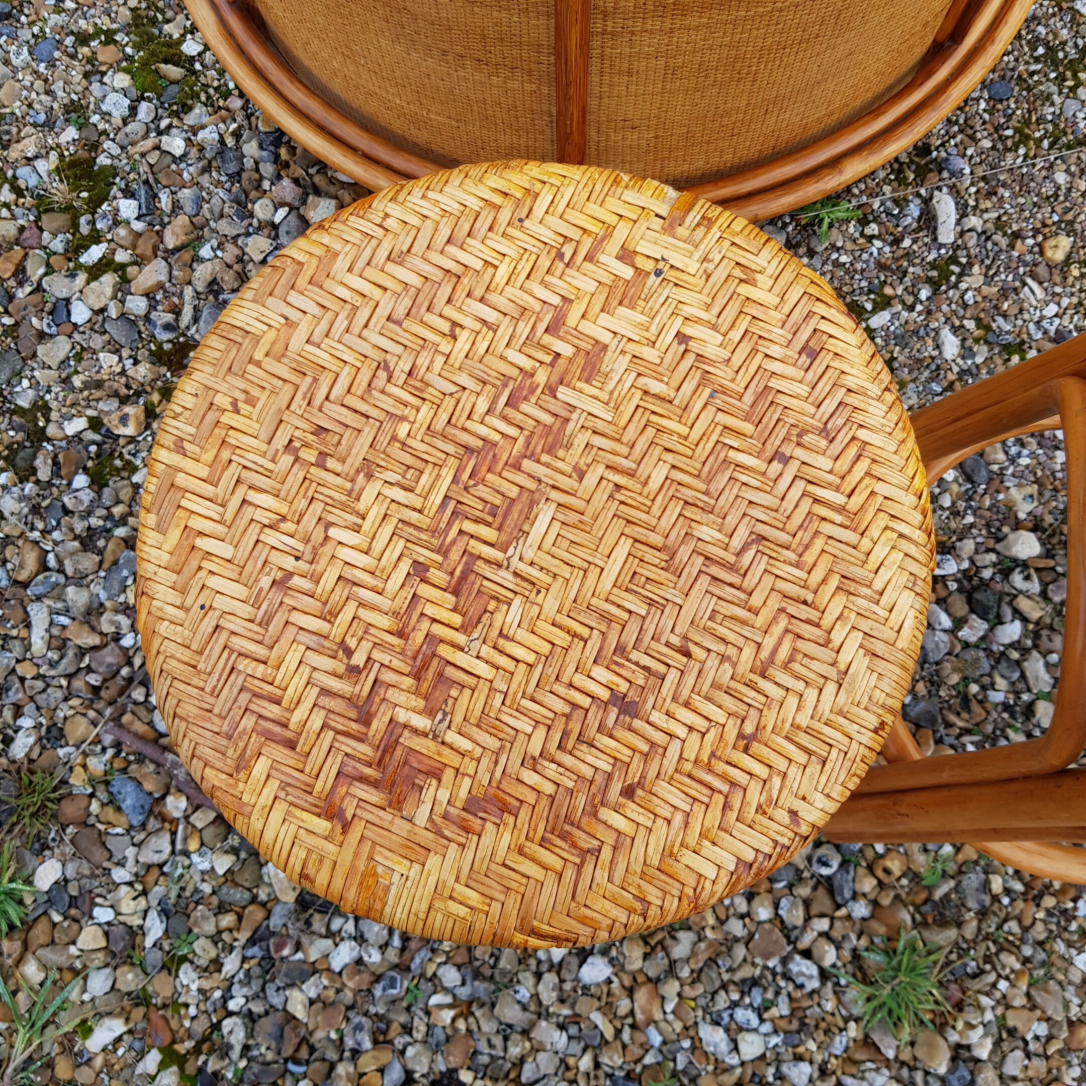 Vintage bamboo and rattan bar and pair of high stools