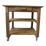 Meuble de métier vintage en chêne sur roulettes, 1 tiroir, 2 tablettes.