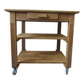 Vintage oak workshop cabinet on casters, 1 drawer, 2 shelves.