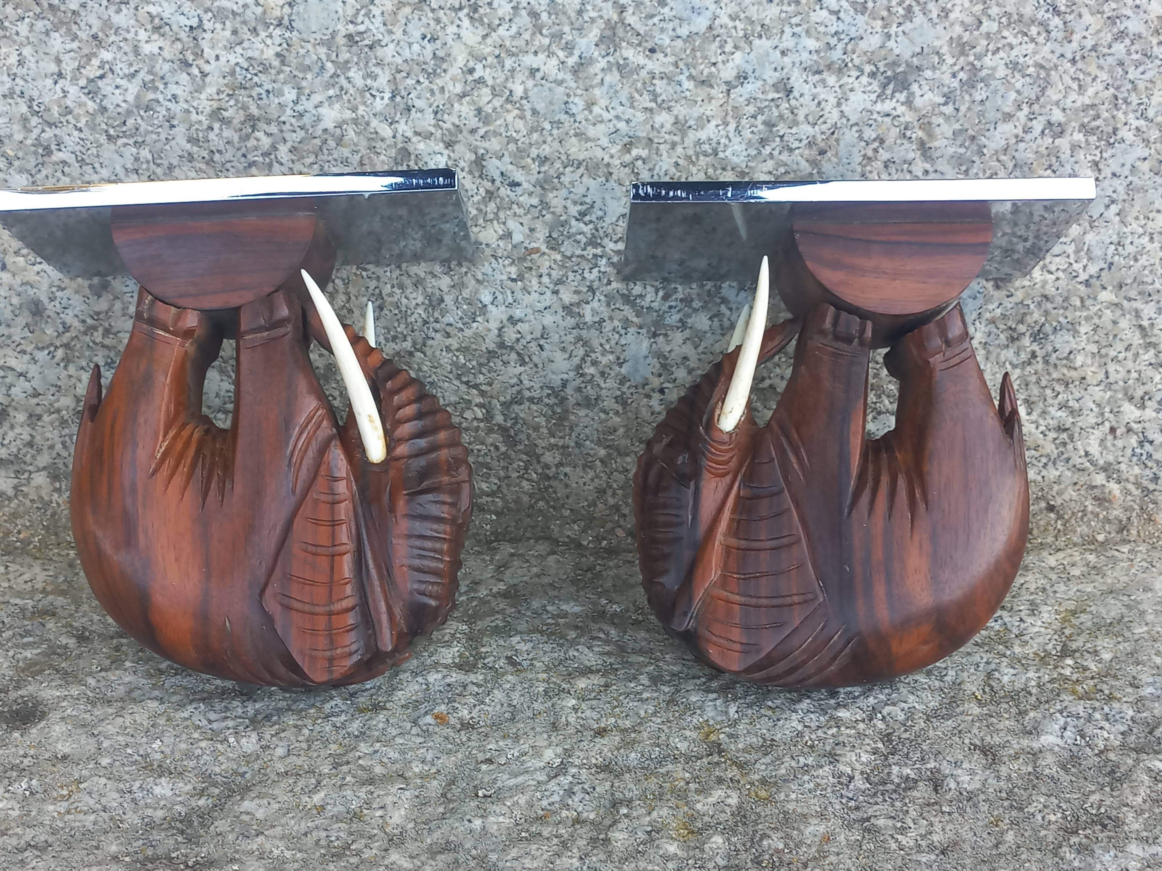 Pair of Art Deco elephant bookends in rosewood with chrome base.