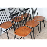 Series of 6 vintage wooden chairs circa 1960