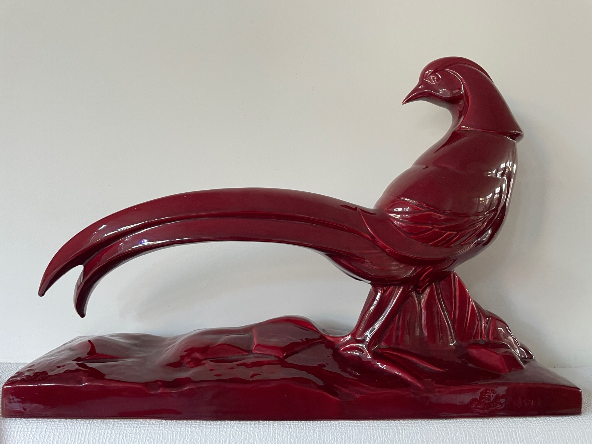 Faisan Art déco de Lemanceau fait par Saint Clément. Céramique vintage Charles Lemanceau.