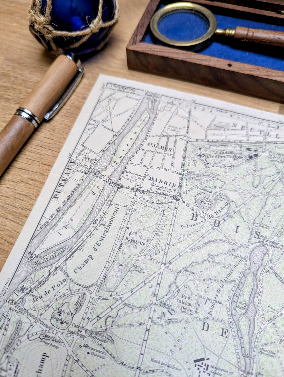 Bois de Boulogne, old map, printed in 1914.