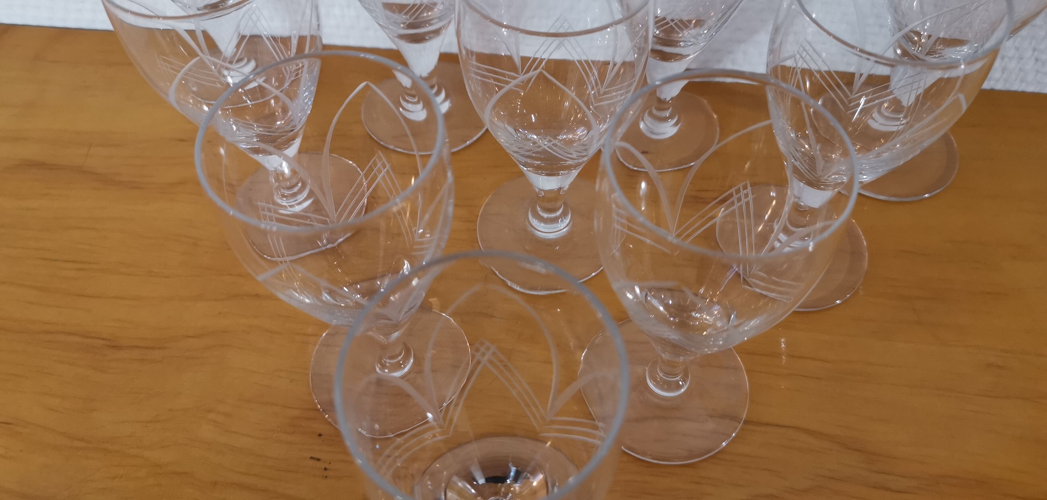 Old very fine stemmed glasses in chiseled crystal from the 50s