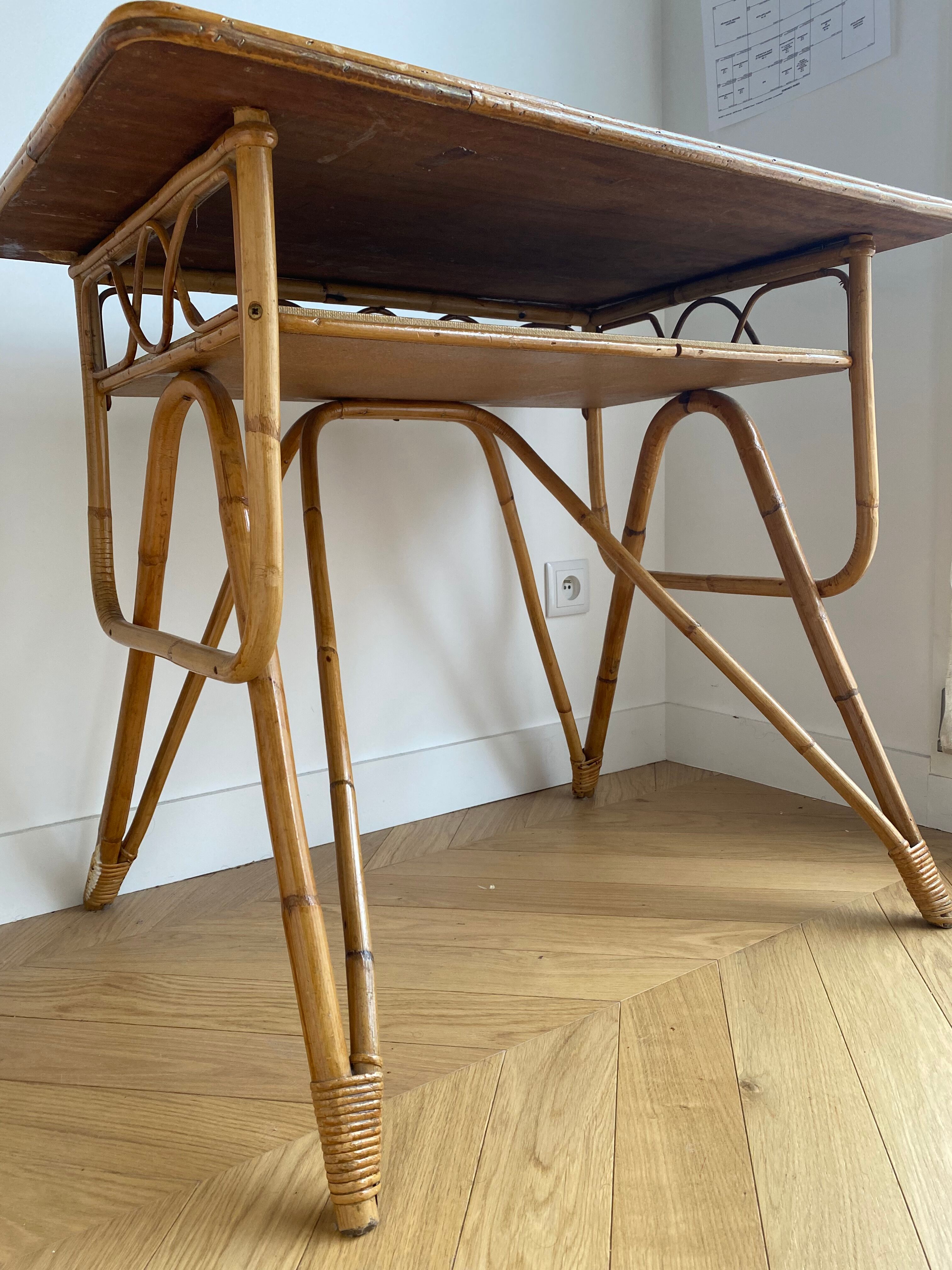 Louis Sognot rattan desk and chair