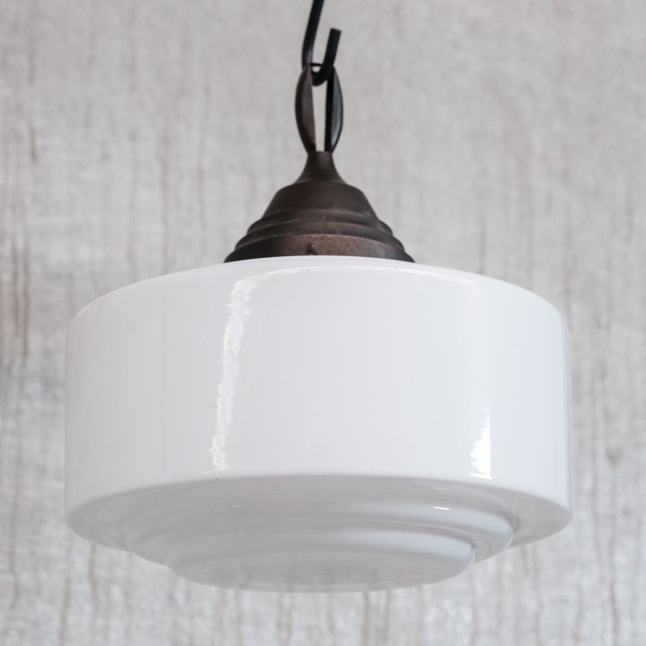 Opaline Glass and Brass Stepped Pendant Light