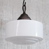 Opaline Glass and Brass Stepped Pendant Light