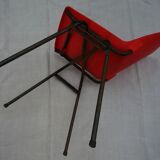 Lot de 3 chaises coque monobloc rouge "salle des fêtes" vintage 1970s