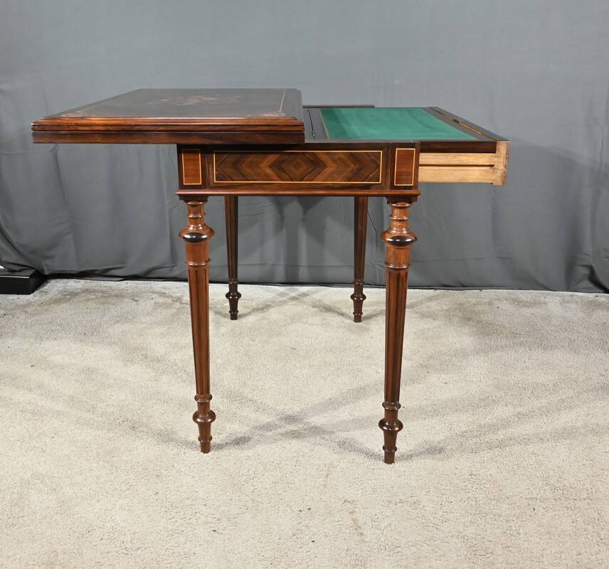 Marquetry system table, louis xvi style – 2nd half of the 19th century
