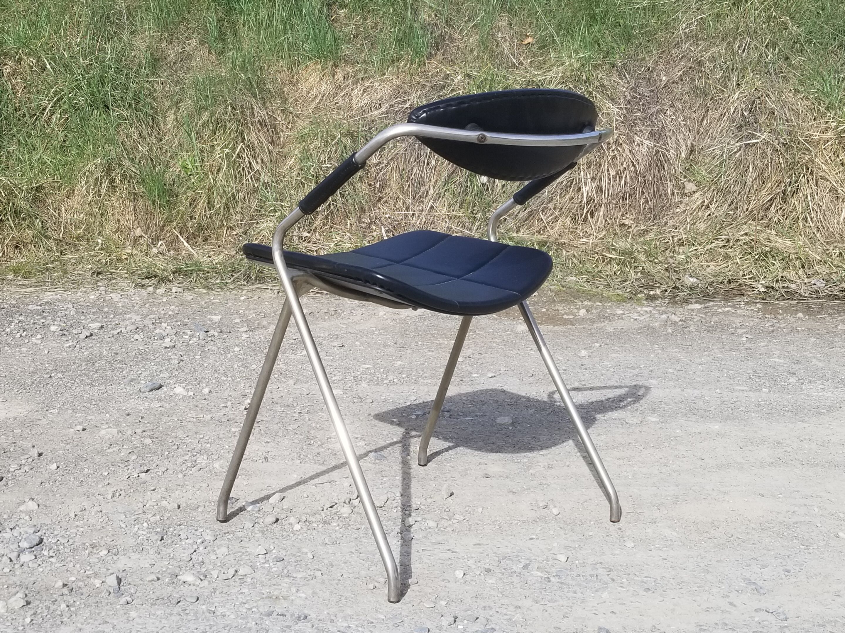 Armchair model "Rugby" design Gilbert Steiner Chrome and Black - 60s