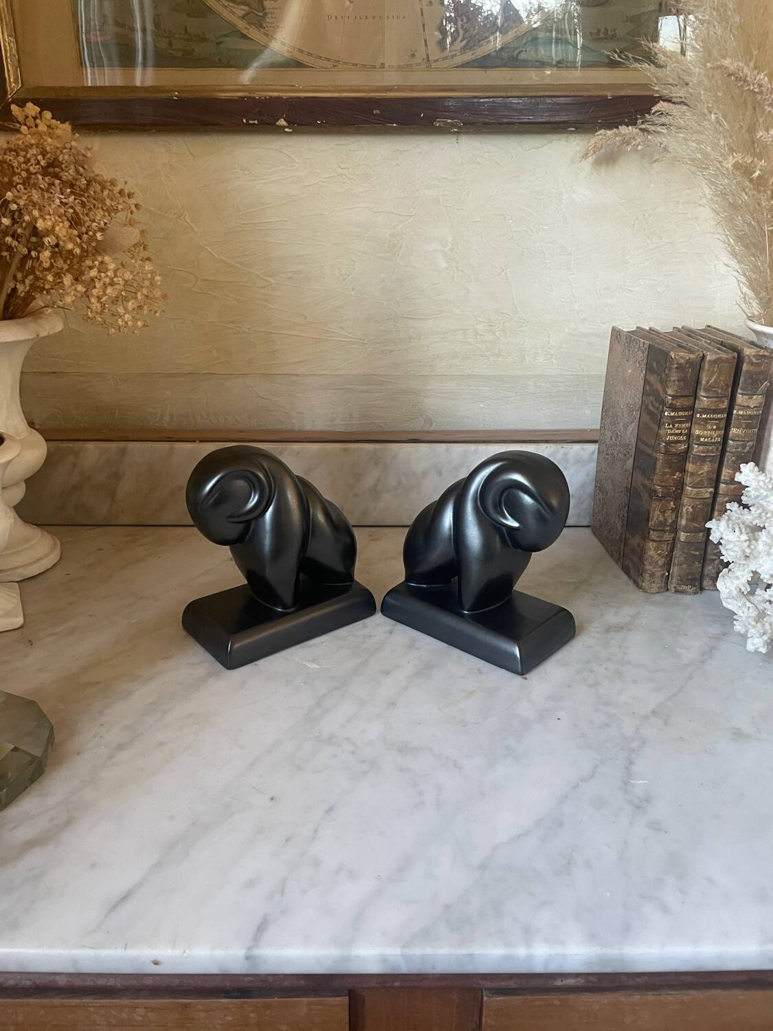 Pair of CAB Art Deco Ceramic Ram Bookends