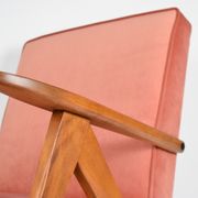 Vintage velvet armchair model Var 1960s fully restored, pink fabric, teak