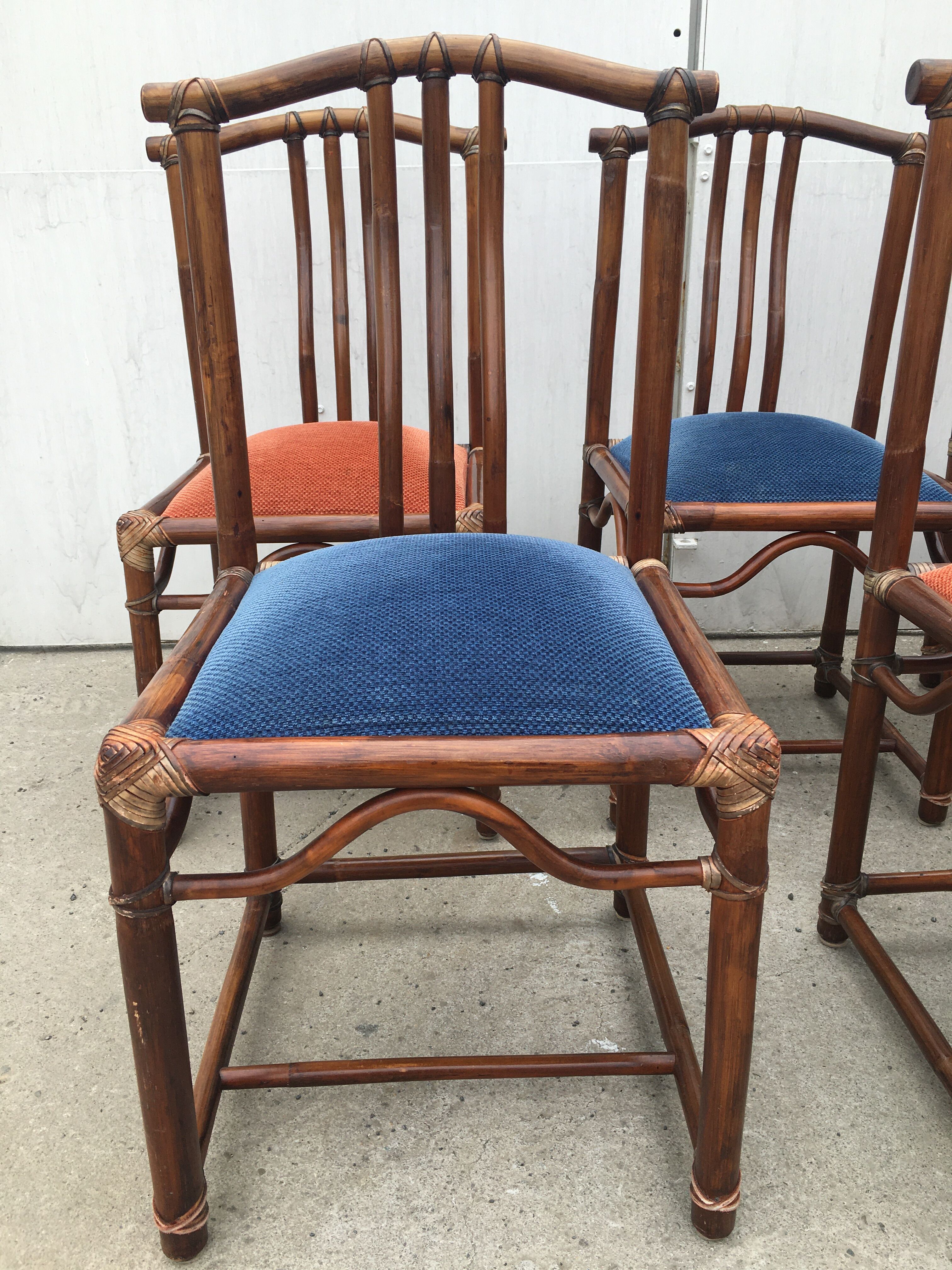 6 bamboo leather chairs 1980