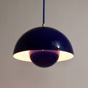Blue enamelled suspension flowerpot by Verner Panton for Louis Poulsen, Denmark, 1969.