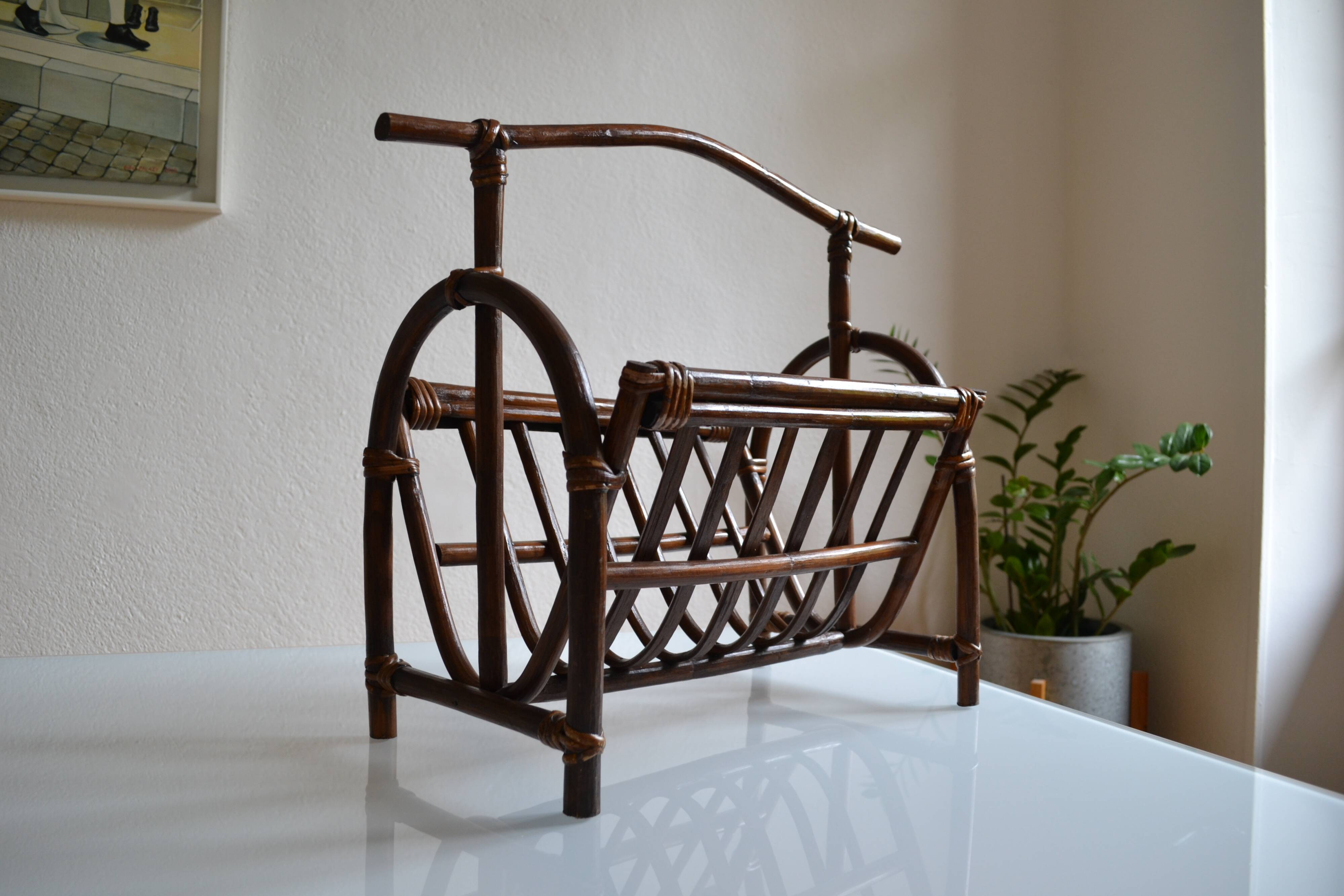 Vintage rattan magazine holder
