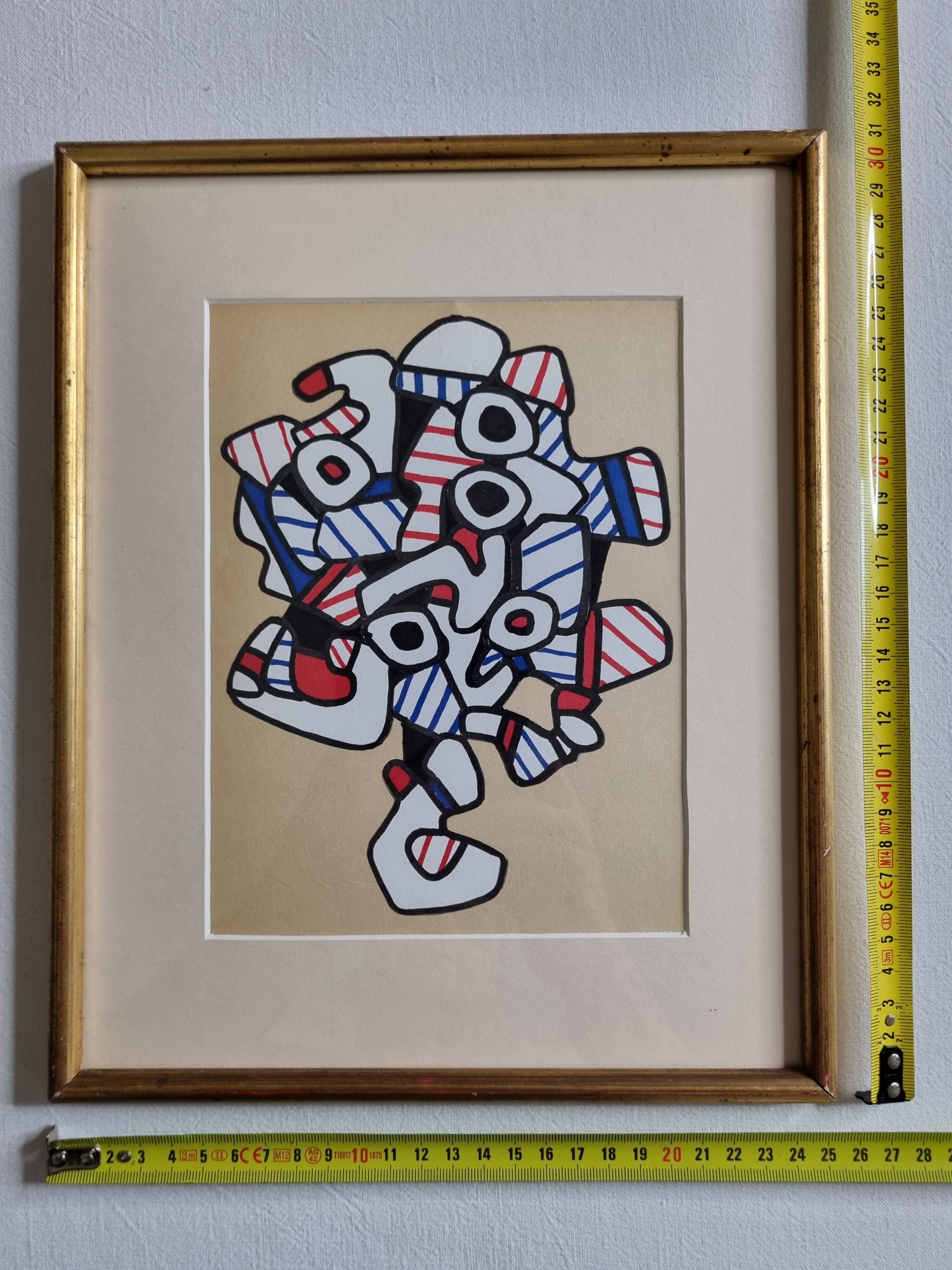 Silkscreen print after Jean Dubuffet, framed, 1970s, 25 x 31 cm