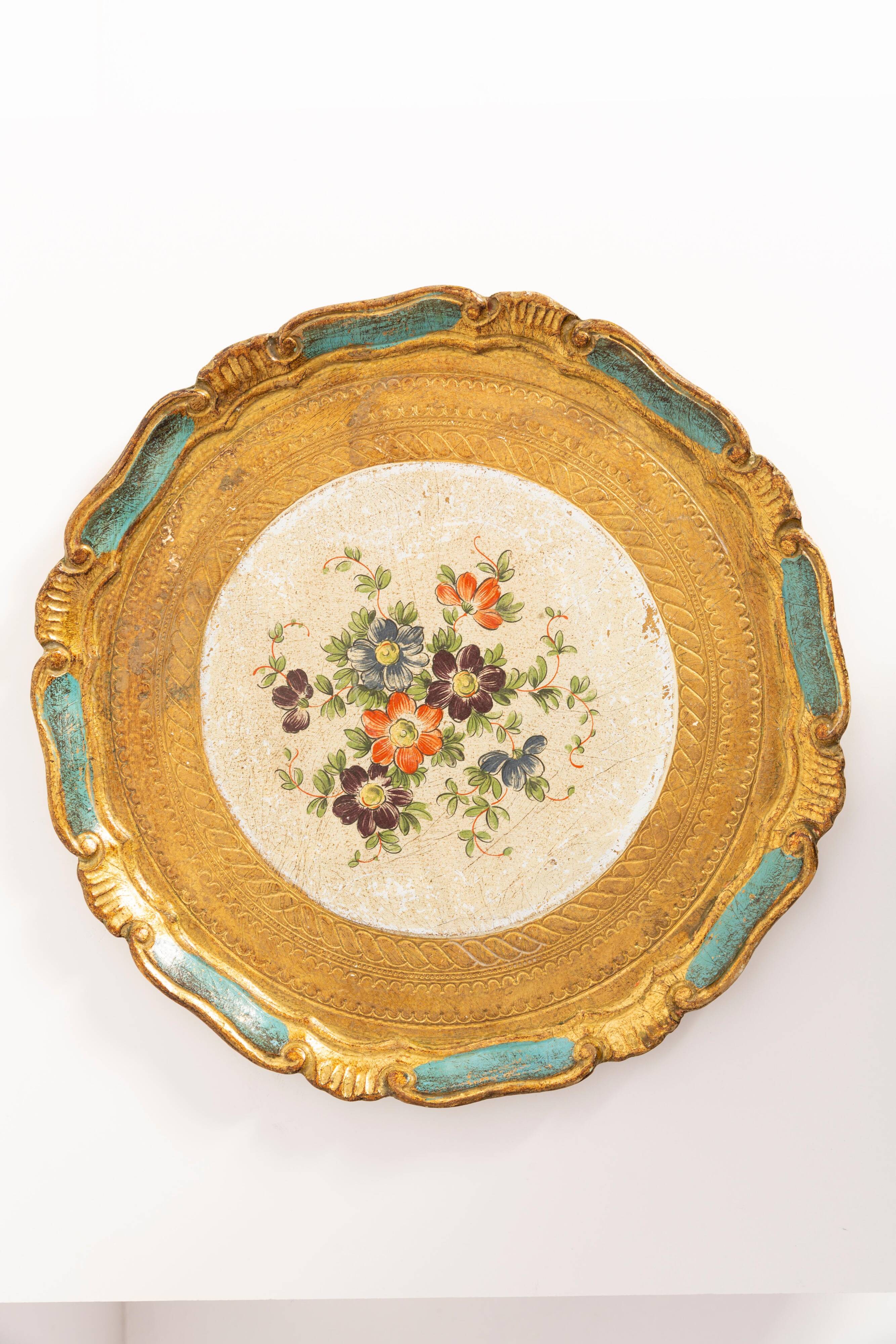 Vintage light blue decorative wooden plate, Italy, 1960s.