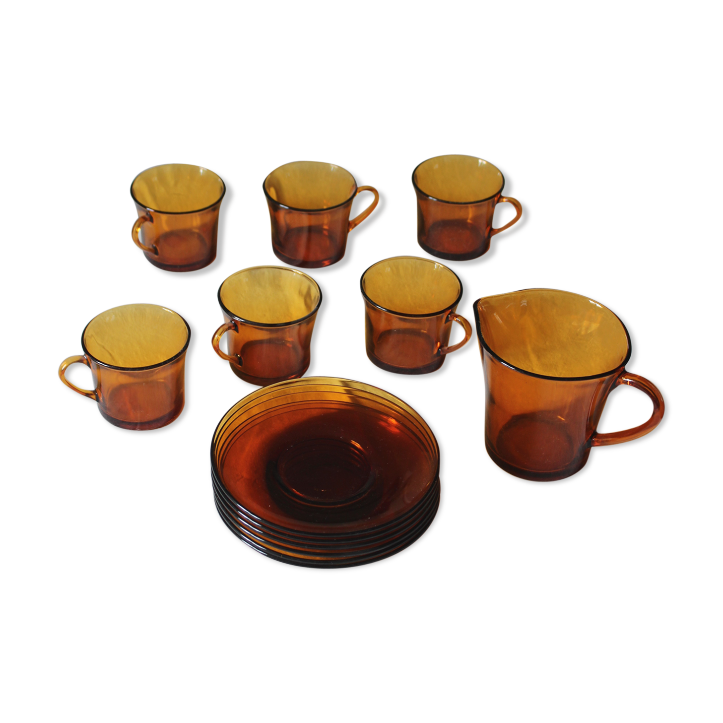 Service Duralex Vintage Orange Soaked Glass 6 cups Tea Sauces Pot