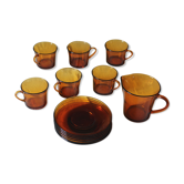 Service Duralex Vintage Orange Soaked Glass 6 cups Tea Sauces Pot