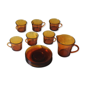 Service Duralex Vintage Orange Soaked Glass 6 cups Tea Sauces Pot