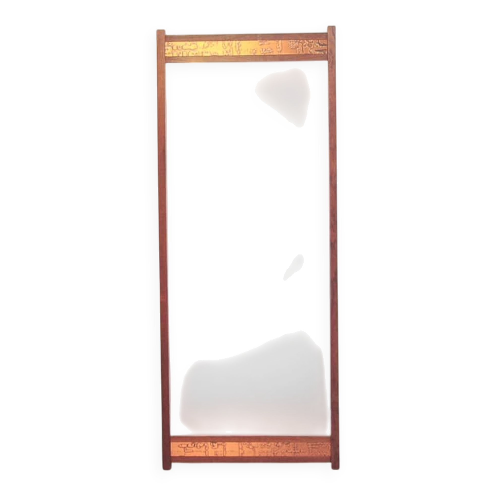 Miroir en teck avec bande en relief en cuivre