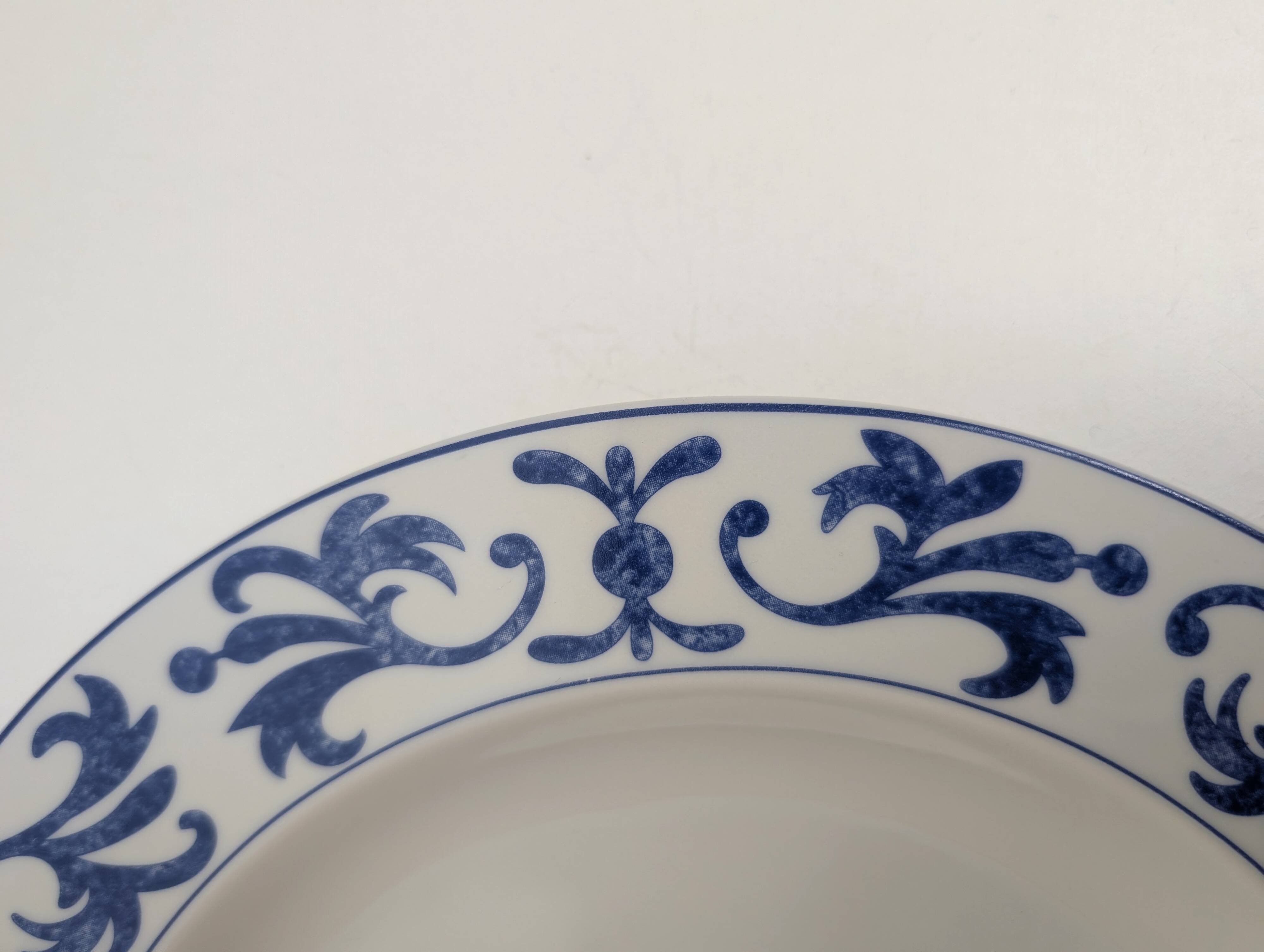 Set of 10 white and blue flat plates