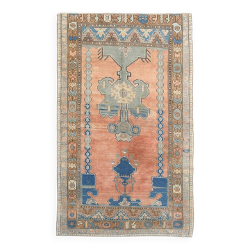 Salmon & Navy Blue Vintage Persian Rug, 131x218 Cm