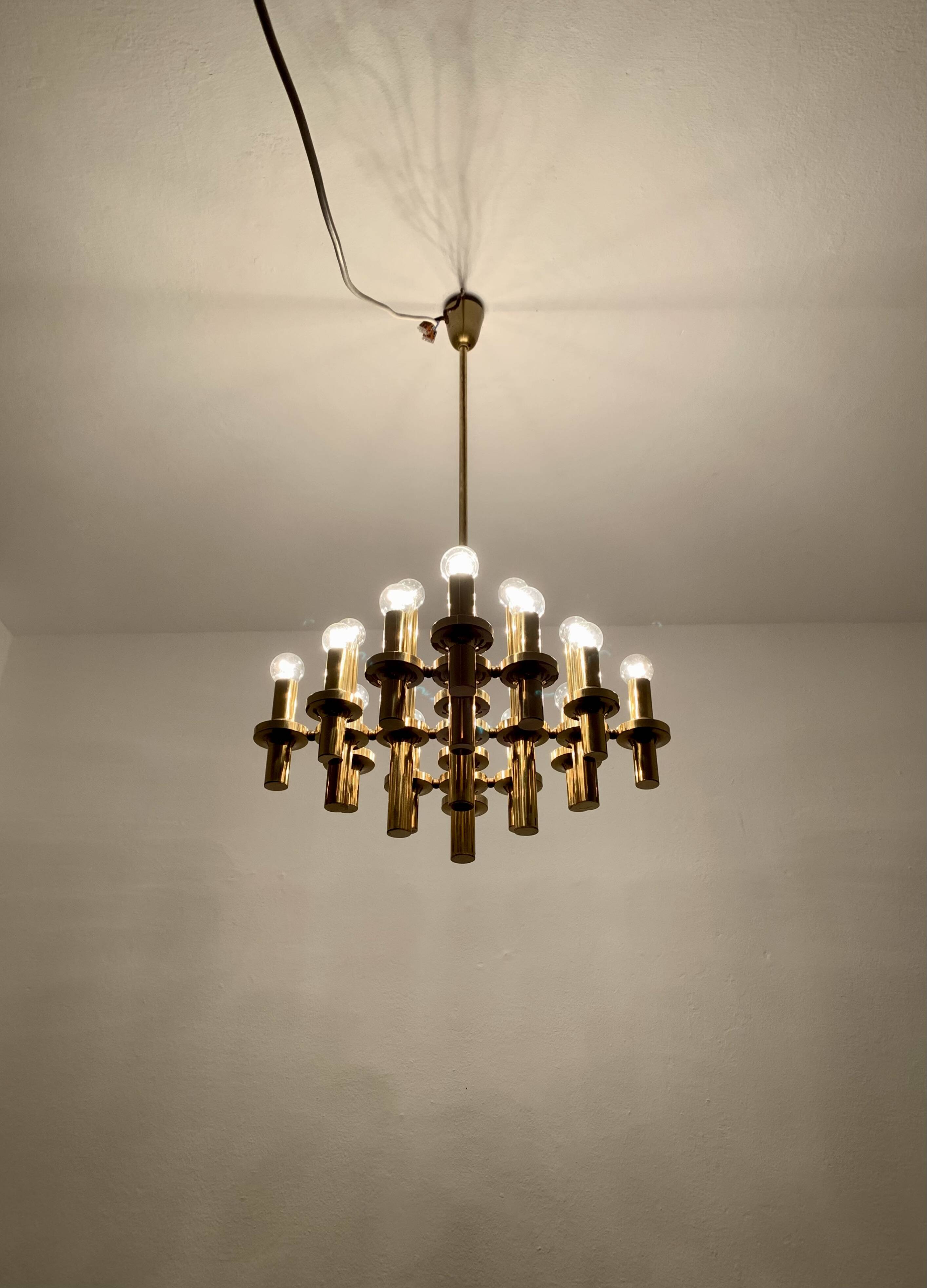 Brutalist Brass Chandelier by Gaetano Sciolari