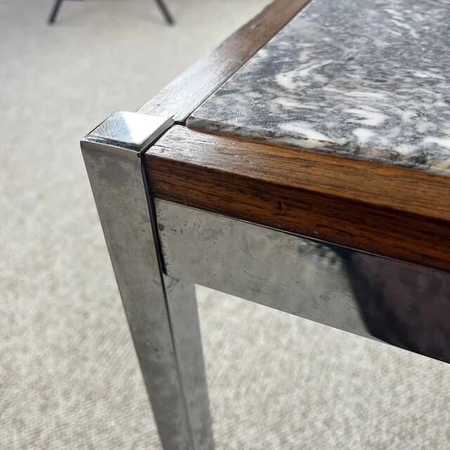 XL Midcentury modern coffee table in metal, rosewood and Arabescato marble, Italy, 1970.