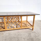 Rattan and smoked glass coffee table