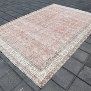 Soft Pink Oversize Vintage Turkish Floral Carpet Rug, 219x313 Cm