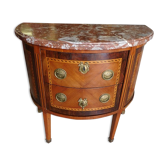 Chest of drawers half moon in marquetry 2 drawers marble top late nineteenth century