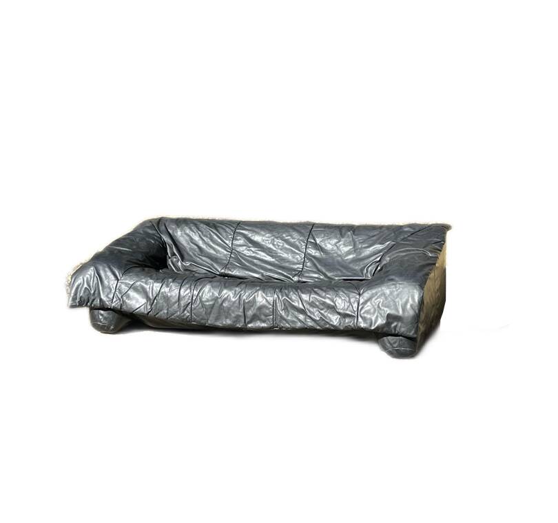 Flou Flou sofa in full grain black leather, Ligne Roset, De Pas, D'urbino, Lomazzi (1988)