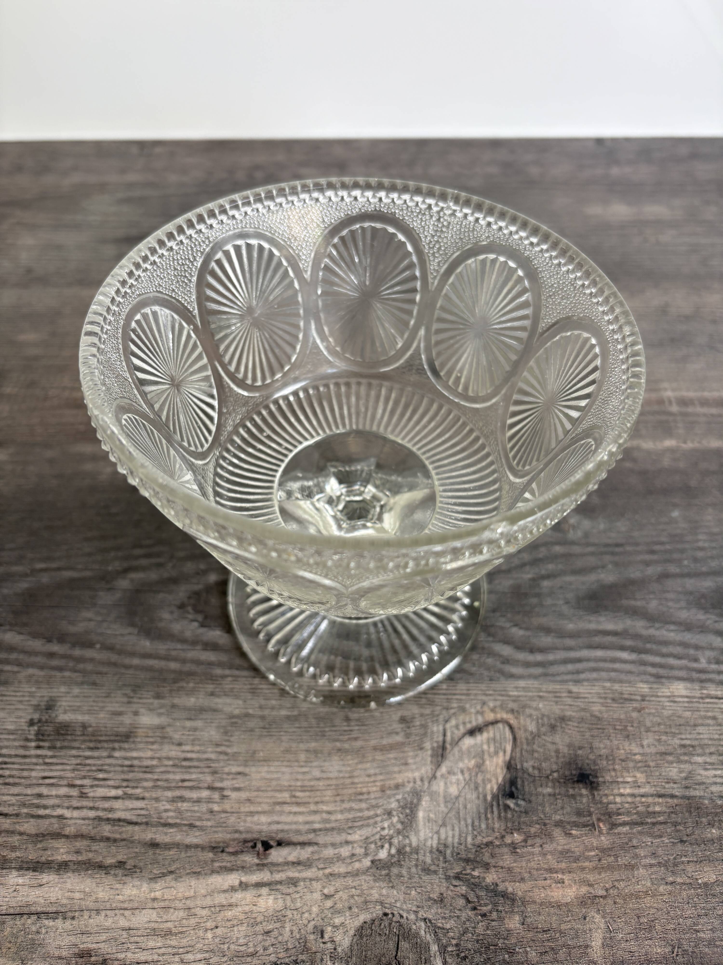 Antique glass bowl on pedestal