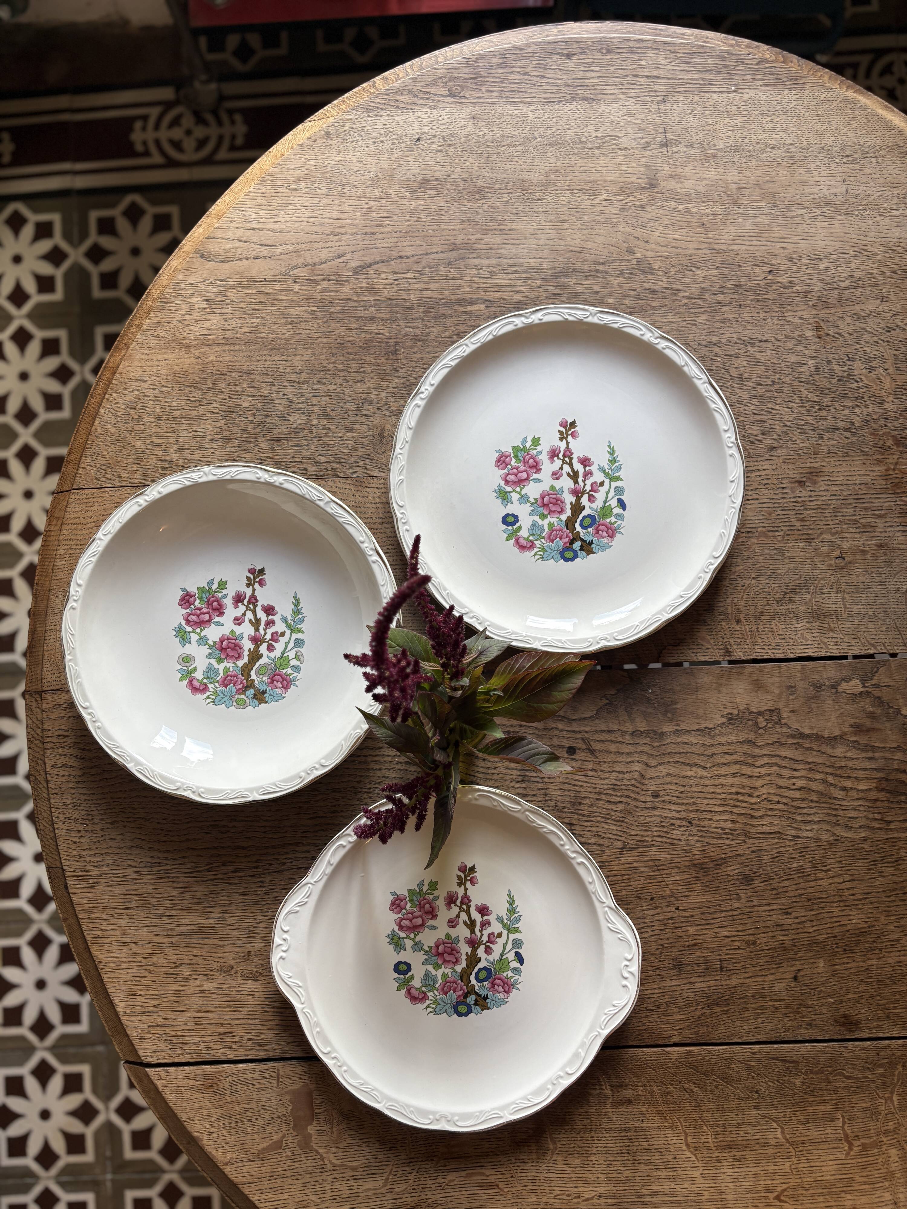 Set of 3 vintage plates, "Indian Tree" pattern by Digoin