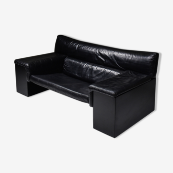 Canapé cuir noir design italien Cini Boeri 'Brigadier' pour Knoll années 1980