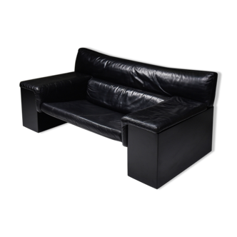 Canapé cuir noir design italien Cini Boeri 'Brigadier' pour Knoll années 1980