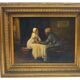 Tableau, huile sur panneau "Bonjour Grand Père", début XXème, cadre doré