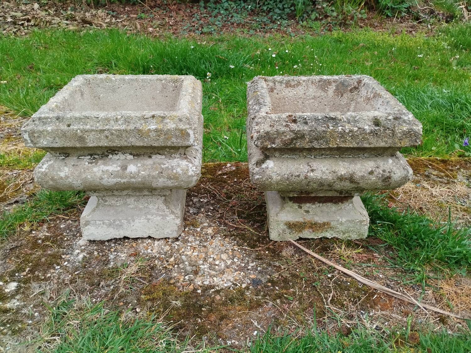 Pair of vintage antique stone Medici planters