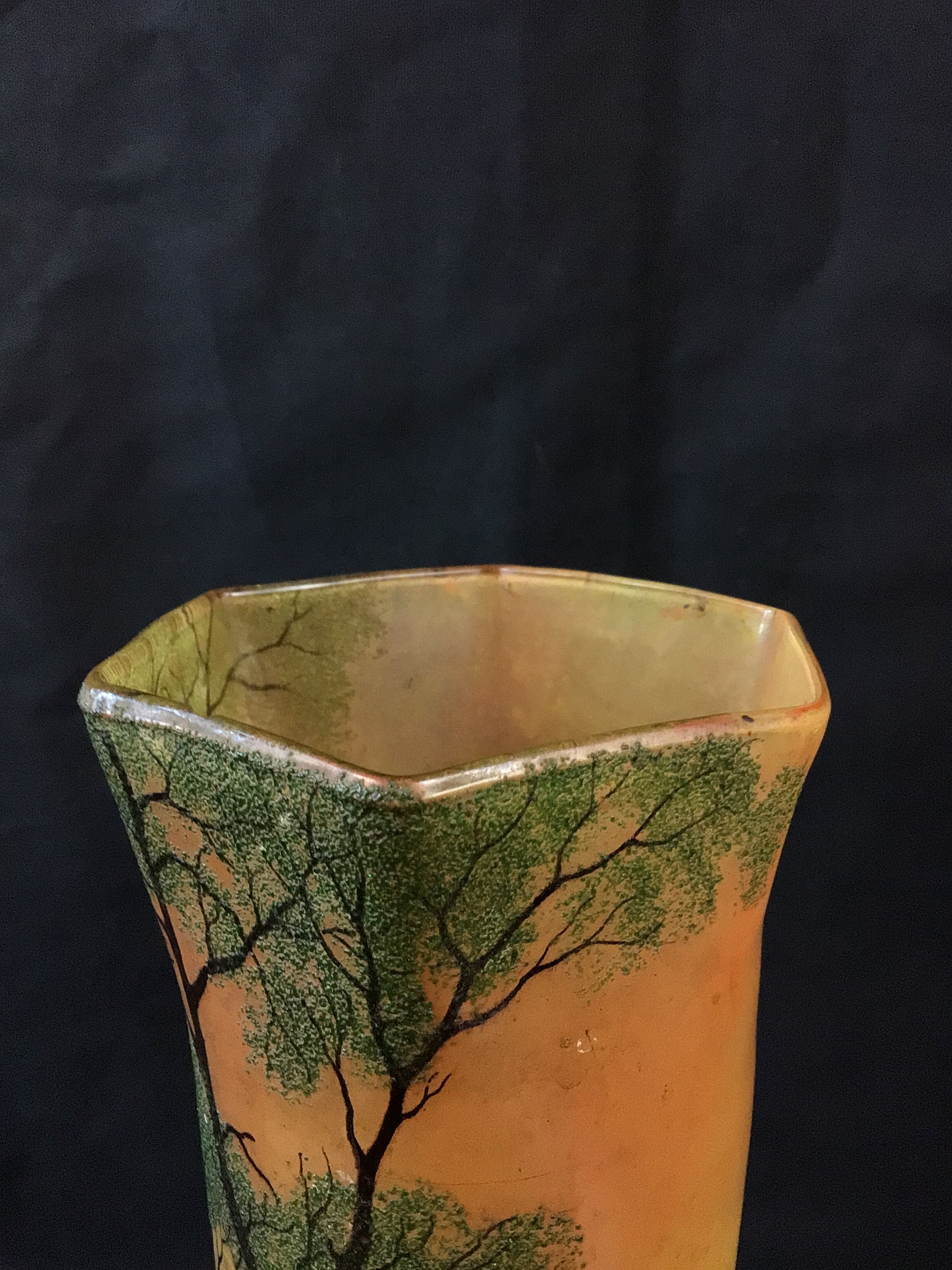 Vase verre émaillé legras art déco