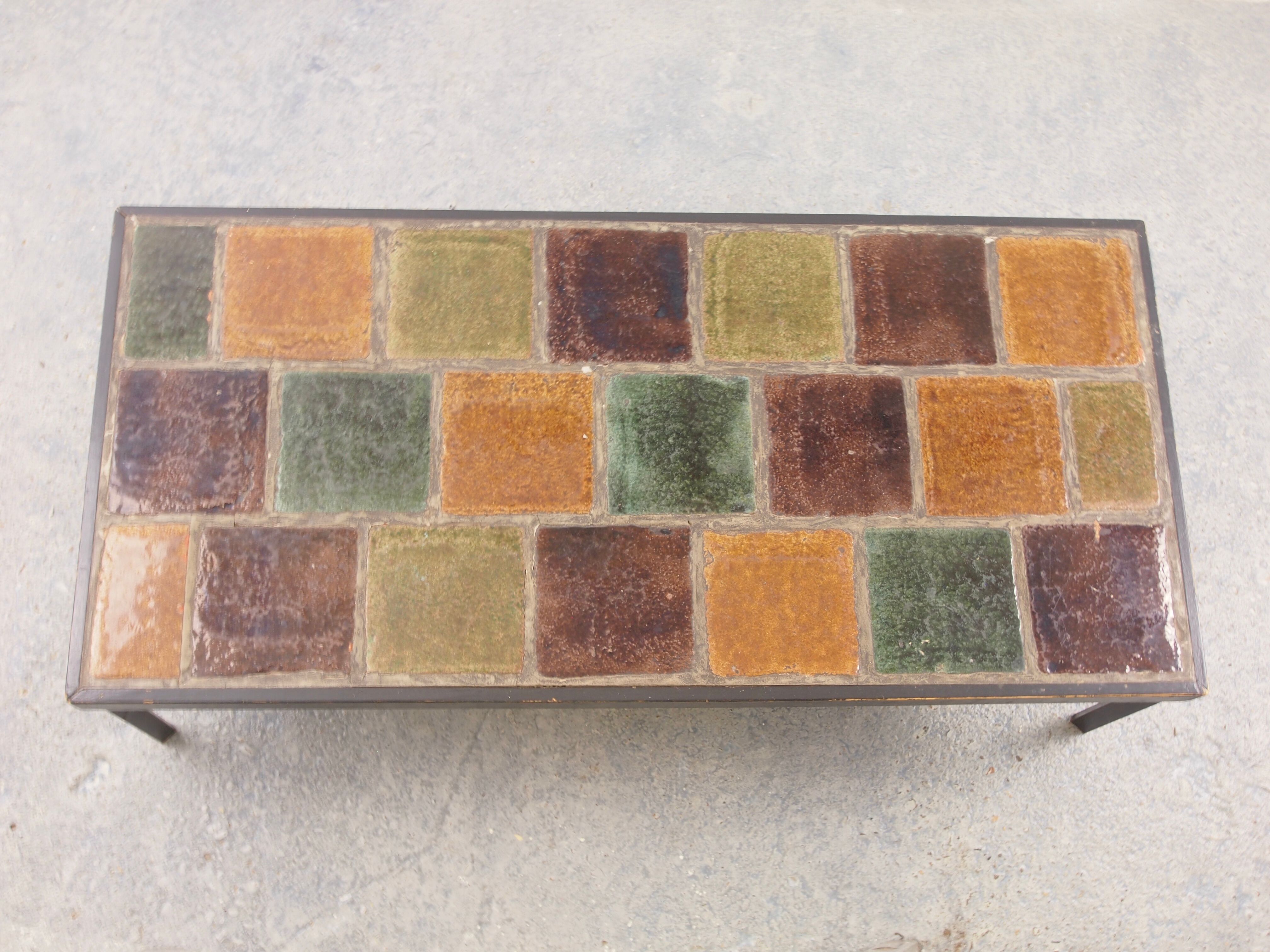 Mid century modernist rectangular coffee table with ceramic tiles top