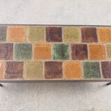 Mid century modernist rectangular coffee table with ceramic tiles top