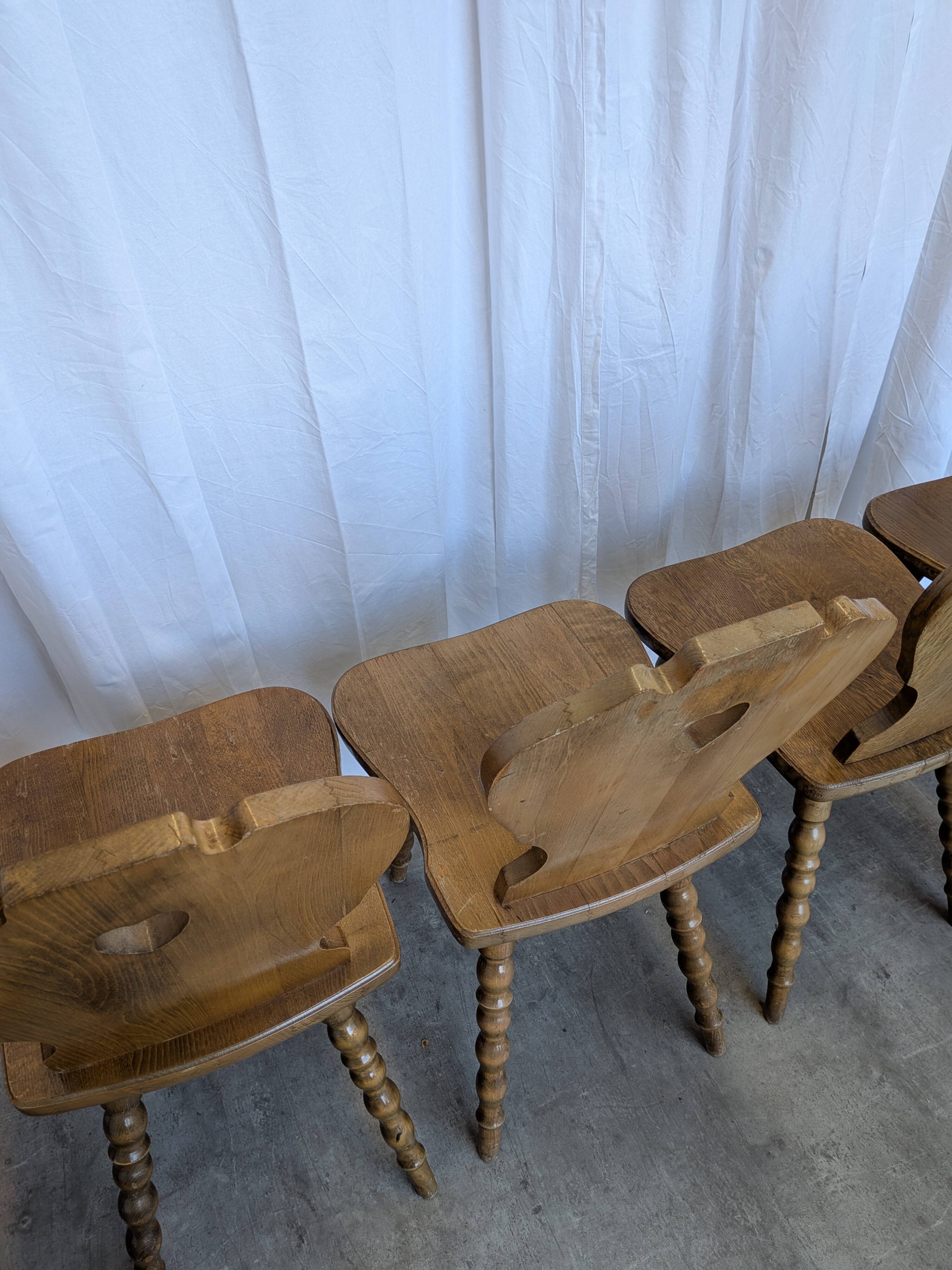 Set of 6 Vintage Tyrolean Heart Cutout Wooden Dining Chairs / Darker Brown