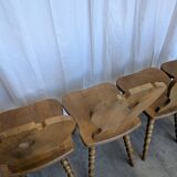 Set of 6 Vintage Tyrolean Heart Cutout Wooden Dining Chairs / Darker Brown