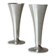 Two silver-coloured lightweight metal flower vases.